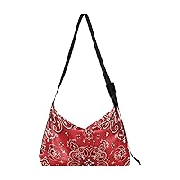 ALAZA Paisley Bandana Boho Red Womens Tote Bag Leather Shoulder Bag For Women Men Large Hobo Cross Body Bags Handbag