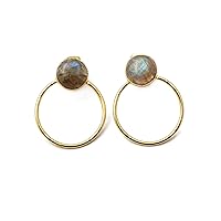Gold Plated Designer Earring Pairs | Onyx Gemstone Round Stud | Handmade Open Circle Earring Jewelry 1820)1