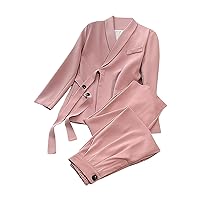 Women's 2023 Fall Two Piece Outfits Formal Work Blazer Jacket and Wide Leg Pants Pockets Business Casual Suit Sets