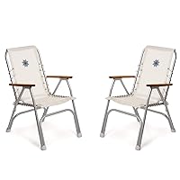 FORMA MARINE Boat Chairs High Back White Vinyl MESH Fabric Deck Folding Marine Aluminum Teak Furniture Set of 2 M150VW