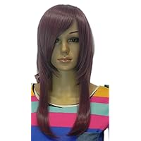 Girl Women's Straight Medium Long Dark Wine Red Heat Resistant wig