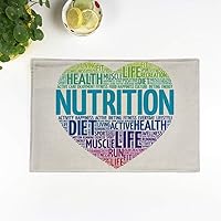 Set of 8 Placemats Analyzing Nutrition Heart Word Cloud Fitness Sport Health Balance Non-Slip Doily Place Mat for Dining Kitchen Table