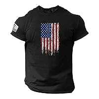 Fourth of July Men Shirt American Flag Printed T-Shirts Short Sleeve Tops Crewneck Casual Shirt Patriotic Tee Shirts