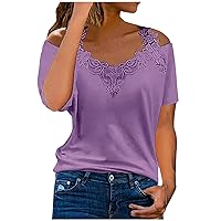 ZunFeo Sexy Tops for Women Summer Floral Lace Trim Dressy Casual Blouses Loose Fit Peasant Tunic Top Shirts Soft Comfy