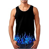 Mens Summer Tank Tops Scoop Neck Sleeveless Workout Shirts Gym Tops 3D Flame Print Tanks for Men Vacation Vest Tees