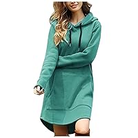 Casual Hoodie Dress Long Sleeve Hooded Sweatshirt Long Tunic Tops Pullover Dresses with Pockets
