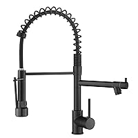 AIMADI Black Kitchen Faucet with 2 Function Sprayer,Commercial Stainless Steel Single Handle Single Hole Spring Matte Black Kitchen Faucet