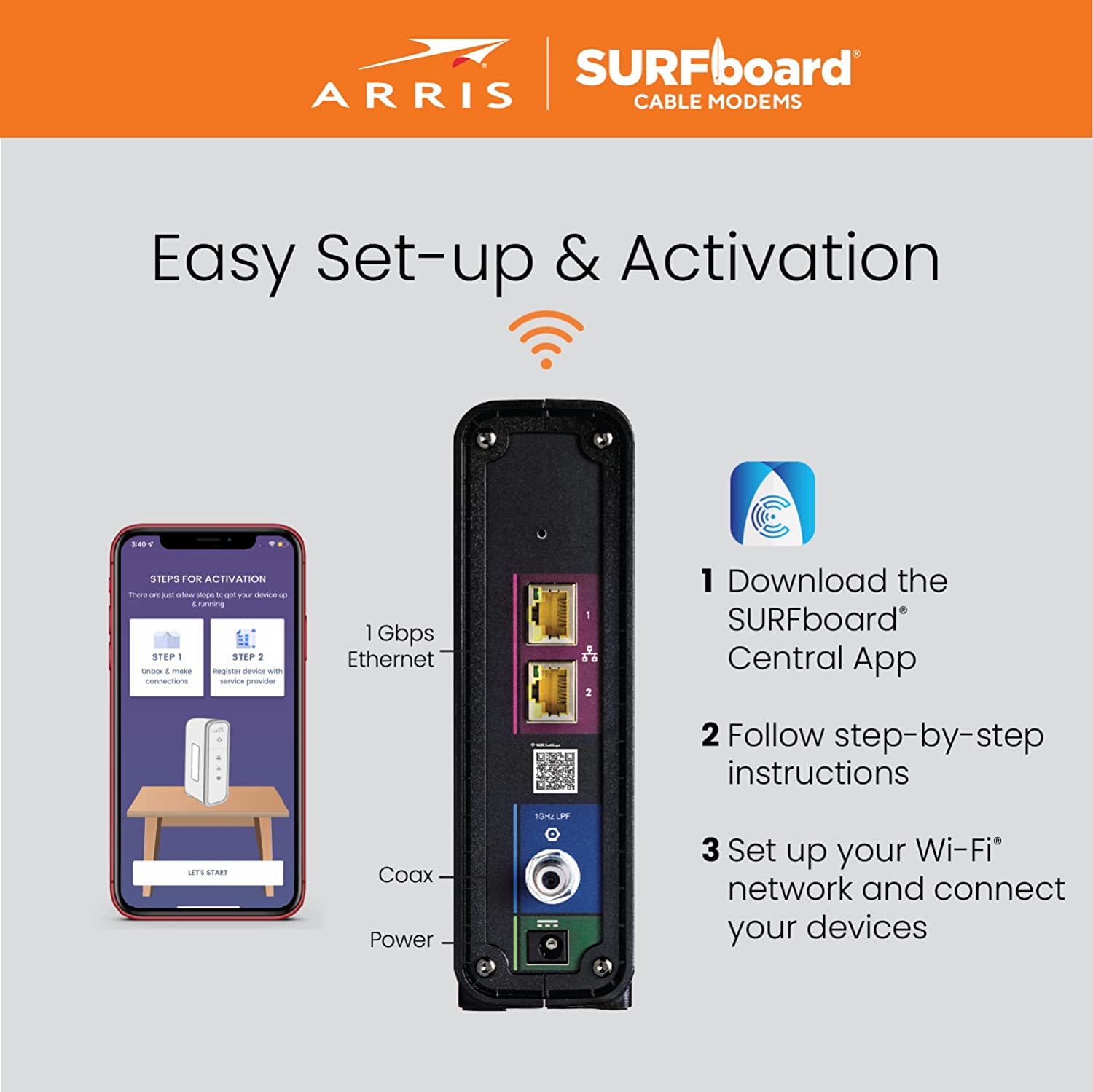 ARRIS Surfboard SBG10-RB DOCSIS 3.0 Cable Modem & AC1600 Dual Band Wi-Fi Router, Approved for Cox, Spectrum, Xfinity & Others (RENEWED)