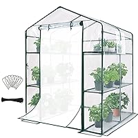 Quictent Greenhouse for Outdoors with Screen Door & Windows, 3 Tiers 8 Shelves Mini Walk-in Portable Plant Garden Green House Kit, Heavy Duty 4.7 x 4.7 x 6.4 FT Frame and Durable PVC Cover, Clear