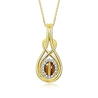 Rylos Yellow Gold Plated Silver Love Knot Necklace: Gemstone & Diamond Pendant, 18