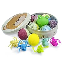 5+1 Tin Box Bath Bomb Gift Set, Natural & Organic Bath Fizzy Bomb with Croaking Floating Frog and Finger Toys, Colorful Moisturizing Relaxing Bath Spa, Perfect Self Care Kids Gift Set, Birthday Gift
