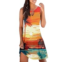 Sundresses for Women, 2024 Spring Summer Print Sexy Keyhole Neck Beach Dress, Vintage Casual Vacation Dress