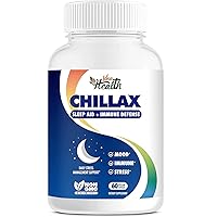Chillax Calm Sleep Supplement, 8 in 1 formula Melatonin, L-Theanine, Zinc, Vitamin D3, Elderberry, Sleep Aid Capsules, Gluten Free, Vegan, Non-GMO, 60 Capsules