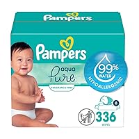 Pampers Aqua Pure Sensitive Baby Wipes, 99% Water, Hypoallergenic, Unscented, 6 Flip-Top Packs (336 Wipes Total)