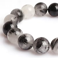 JOE FOREMAN 12mm Black Rutilated Semi Precious Stone Round Loose Beads for Jewelry Making DIY Handmade Craft Supplies 15