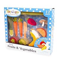 12 Piece Plush Fruits & Vegetables Kitchen Play Set - Comes with Realistic Looking Foods -Pretend Play for Kids Fake Foods for Imaginative Role Play-Great for Young Boys and Girls Ages 3+
