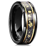 King Will Nature Mens 8mm Black/Silver Tungsten Carbide Wedding Ring with Black and Gold Foils Inlay Beveled Edge
