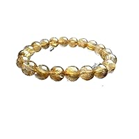 Brazil Natural Gold Rutilated Quartz Titanium Crystal Round Beads Women Men Bracelet 10mm AAAA