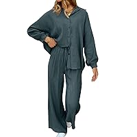 AUTOMET Womens 2 Piece 2024 Spring Clothes Fashion Outfits Two Piece Matching Wide Leg Palazzo Pants Sets Tracksuit Clothes
