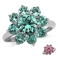 Silvershake Natural Gemstone White Gold Plated 925 Sterling Silver Flower Cluster Ring Jewelry for Women