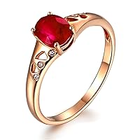 Elegant Lady Red Ruby Natural Diamond 14K Solid Rose Gold Bridal Wedding Engagement Ring Set for Women