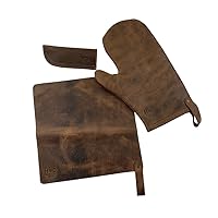 Hide & Drink, Leather Oven Glove, Potholder Sheet & Panhandle - Metal Skillet Grips - Kitchen & Bakery Essentials Handmade
