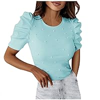 Women's Summer Tops Short Sleeve Blouse Pearl Decoration Shirt Top Casual Tshirts Blouses for Fashion 2023