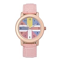 Nordic National Flags Fashion Leather Strap Women's Watches Easy Read Quartz Wrist Watch Gift for Ladies