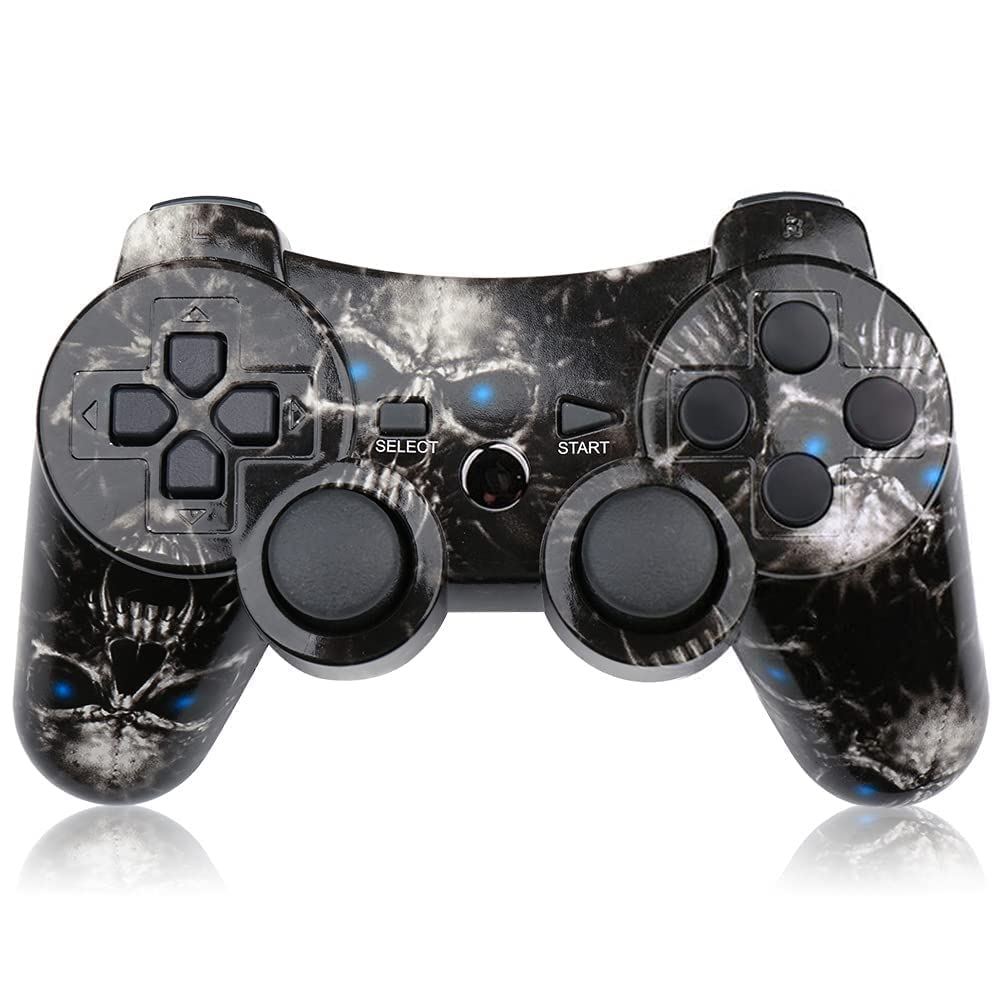 CHENGDAO Wireless Controller Compatible with Playstation 3 with High Performance Motion Sense Double Vibration and Charging Cable (Skull)