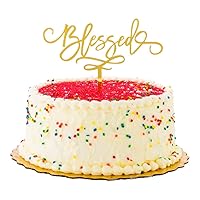 Restaurantware Top Cake Blessed Topper 1 Mirrored Religious Wedding Cake Topper - For Birthdays Baby Showers Baptisms Or Communions Cake And Party Decoration Gold Acrylic Confirmation Cake Topper