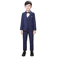 Boys' Checked Suit 3Pcs Notch Lapel Two Buttons Jacket Vest Pants for Formal/Party/Prom