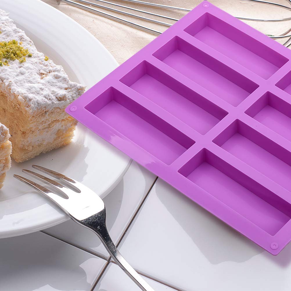 2 Pcs Large Rectangle Silicone Mold, Cereal Bar Molds, 8 Cavities Energy Bar Maker Baking Pan for Muffin Brownie Cornbread Cheesecake Pudding Cake and Soap, 10.5x 8.35x 0.8 Inch
