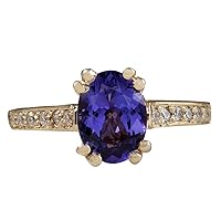 1.96 Carat Natural Blue Tanzanite and Diamond (F-G Color, VS1-VS2 Clarity) 14K Yellow Gold Solitaire Engagement Ring for Women Exclusively Handcrafted in USA