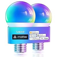 E27 Smart Bulb, Smart WiFi LED Light, Matter Smart Home RGBTW Bulbs, Works with Apple Home/Siri/Google/Home/Alexa/SmartThings, Smart Led Bulb with Music Sync, 2 Pack