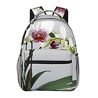 White Butterfly Orchid Backpack, 15.7 Inch Large Backpack, Zippered Pocket, Lightweight, Foldable, Easy To Travel