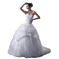 White Sweetheart Dropped Waist Applique Tulle Wedding Dress With Pick Up