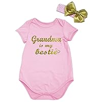 Petitebella Grandma Is My Bestie Pink Baby Bodysuit Nb-18m