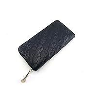 Women's Embossed Zip around Calfskin Leather wallet RFID (Black W US Logo)