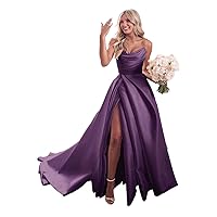 Women’s Strapless Satin Prom Dresses Long Wedding Dress A-Line Formal Evening Party Gowns with Slit