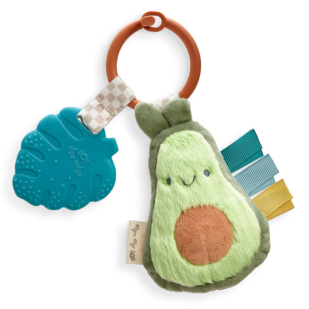 Itzy Ritzy Itzy Pal Infant Toy & Teether; Includes Lovey, Crinkle Sound, Textured Ribbons & Silicone Teether, Avocado
