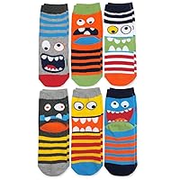 Jefferies Socks Boys' Monster Pattern Crew Socks 6 Pair Pack