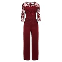 Jumpsuits For Women Dressy,Sexy Lace Three Quarter Sleeve Jumpsuit Solid Casual Fashion Summer Rompers