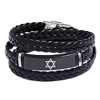 Star of Daivd Braided Wrap Leather Bracelet, Religious Israeli Jewish Faith Symbolic Magen David Star Bangle Men's Israel Jerusalem Biker Jewelry