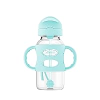 Dr. Brown's Milestones Wide-Neck Sippy Straw Bottle with 100% Silicone Handles and Weighted Straw, 9 oz/270 mL, Green, 6m+
