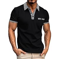 Summer Polo Shirt for Men Plaid Printed Casual Work T-Shirts Cotton Pique Golf Shirt Quick Dry Short Sleeve Jersey T Shirts
