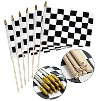 6Pcs 8x12 Inch Checkered Black and White Racing Flags NASCAR Flags on Stick, Formula One F1 Racing Flags Hand Held Stick Flags with Kid-Safe Spear Top, Children's Party Decoration
