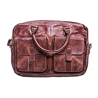 Kiko Leather Genuine Brown Leather Commuter Briefcase with Shoulder Strap