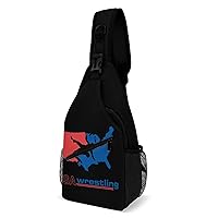 USA Wrestling Sling Bag Full Print Crossbody Backpack Shoulder Bag Lightweight One Strap Travel Hiking Daypack
