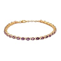 NOVICA Handmade Gold Vermeil Amethyst Tennis Bracelet Artisan Crafted Style .925 Sterling Silver Plated Cubic Zirconia Clear Purple Link India Birthstone [7.5 in min L x 8 in max L x 0.2 in W] 'Golden