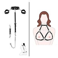 Leather Sex Breast Harness for Women Body, Anal Hook Sex Bondage Restraints Handcuffs Collar